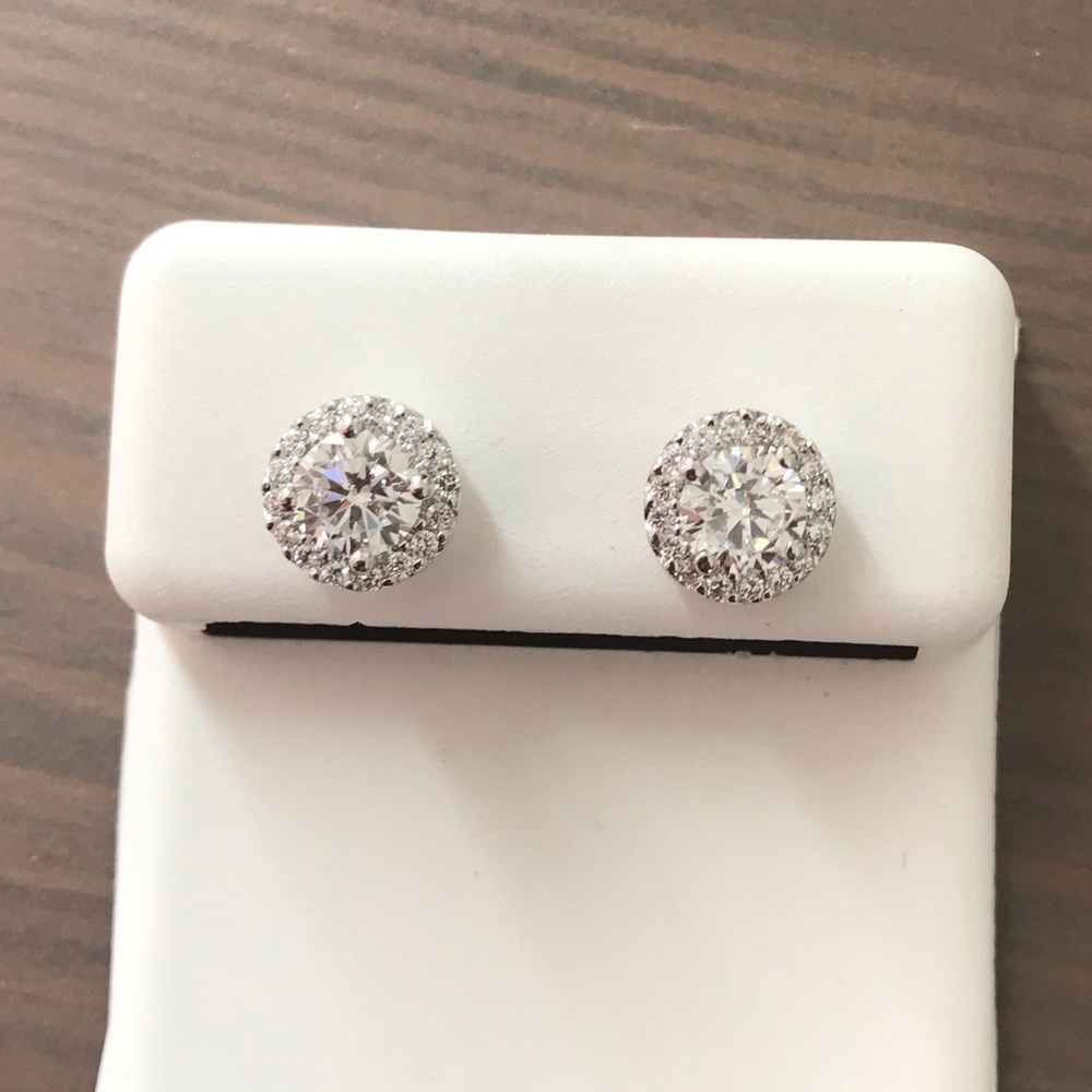 Simulated Diamond Sterling Silver Halo Studs